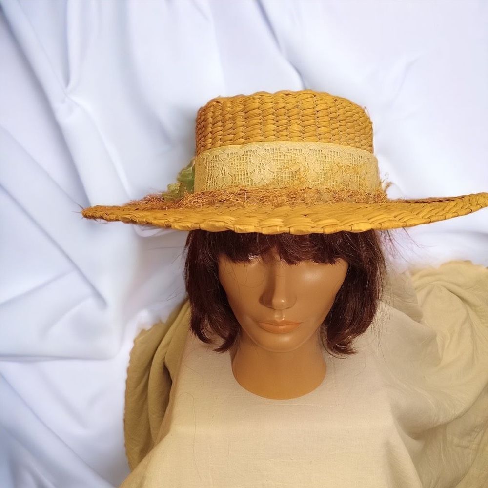 Women’s Straw Boater Hat with Flowers & Ribbon